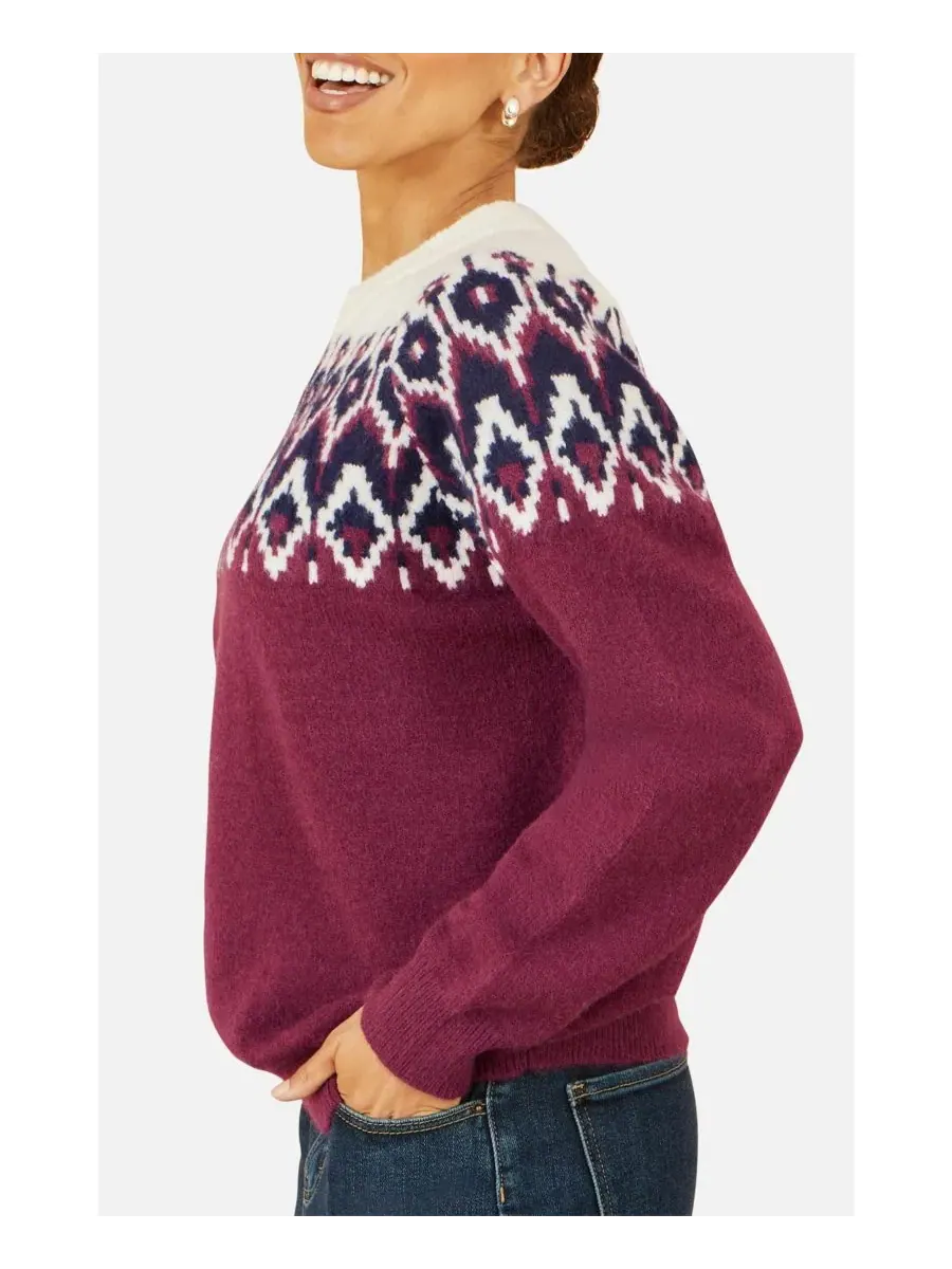 Женский вязаный свитер свободного кроя с узором Fair Isle Yumi — изображение 8 из 8, бордовый