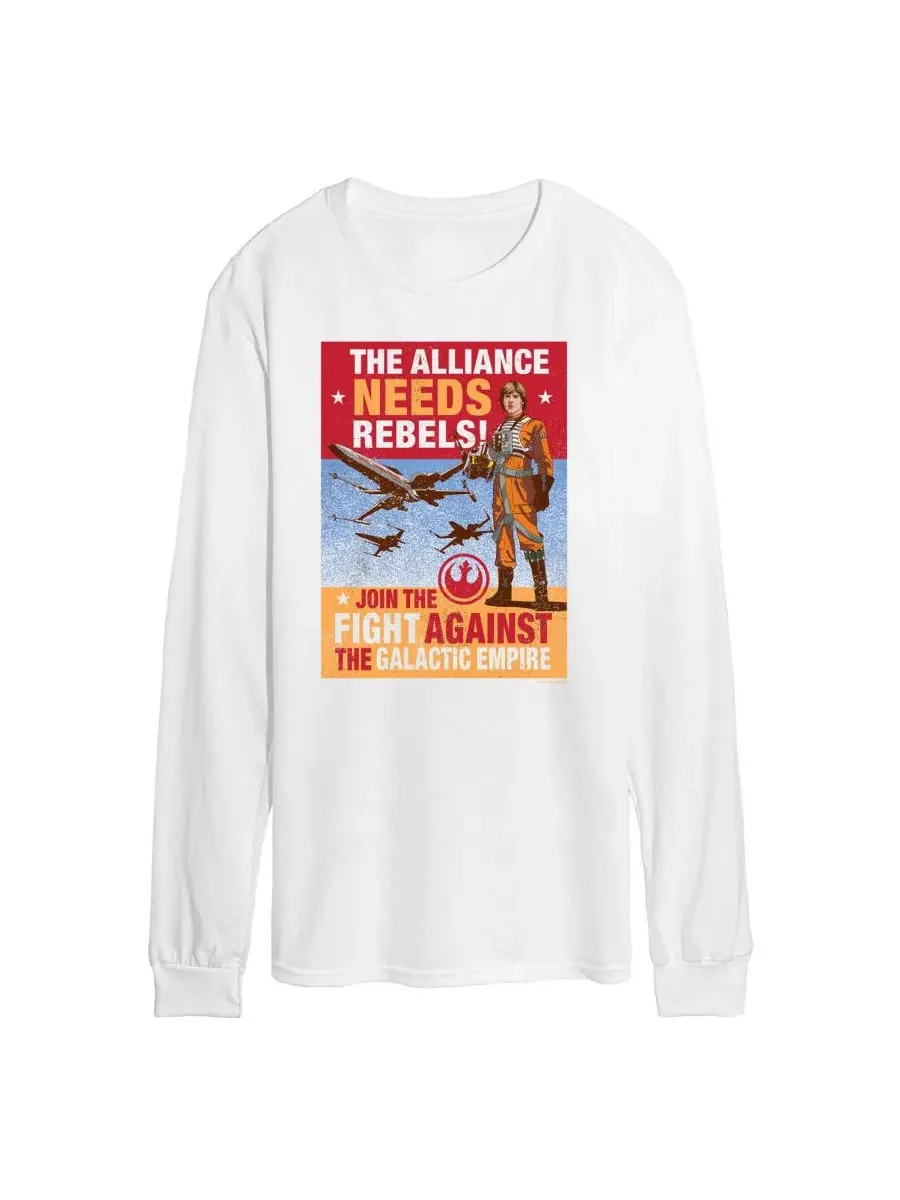 Мужская футболка с длинными рукавами Star Wars Luke Rebels Needed с графическим принтом Airwaves — изображение 1 из 3, белый