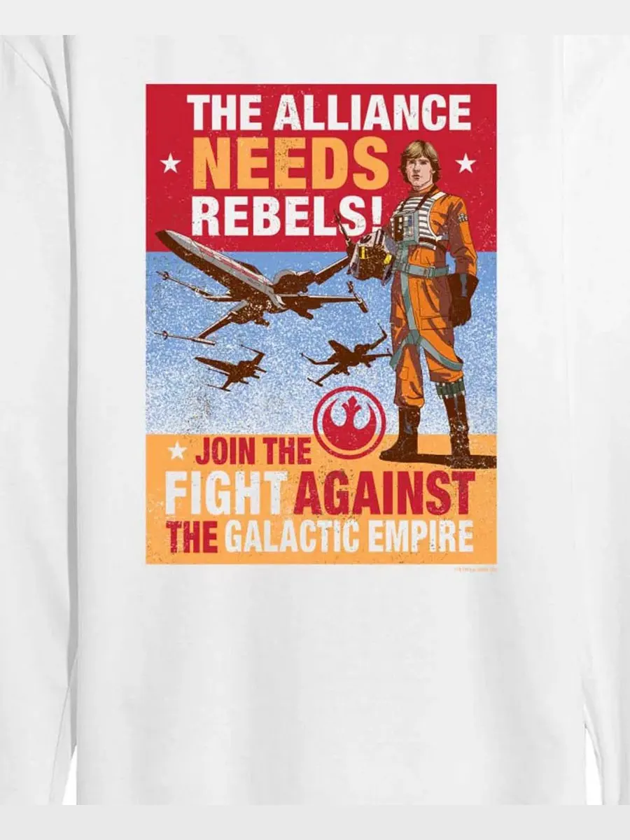 Мужская футболка с длинными рукавами Star Wars Luke Rebels Needed с графическим принтом Airwaves — изображение 3 из 3, белый