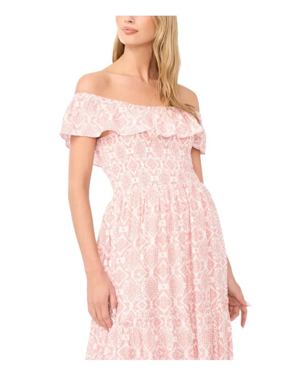Женское платье с открытыми плечами и ярусными оборками Vince Camuto — изображение 2 из 4, розовый