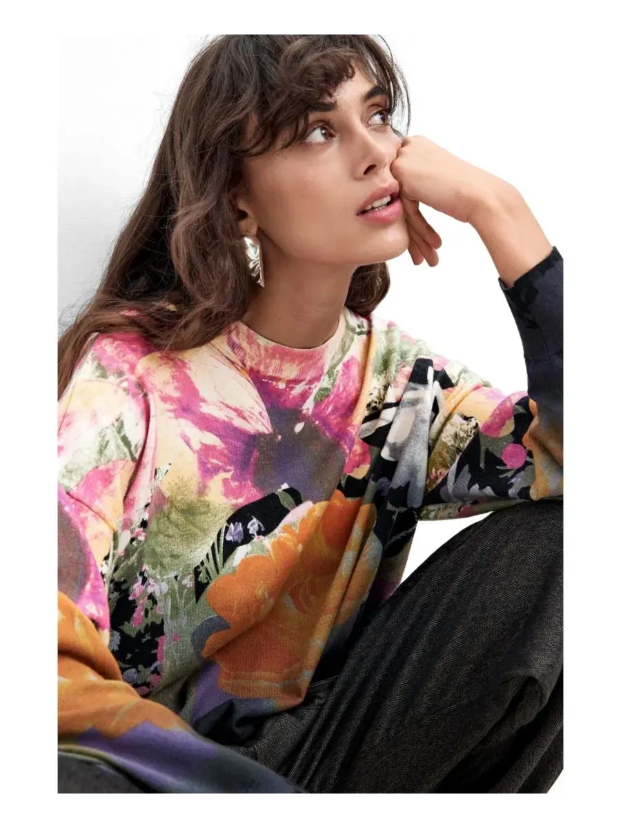 Свитер с флоральным принтом, модель Lacroix Desigual — изображение 3 из 5, черный