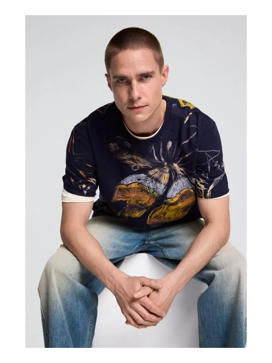 Футболка с принтом Organic Print Desigual — изображение 3 из 5, темно-синий