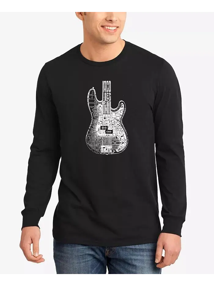 Мужская футболка с длинным рукавом и надписью Word Art Bass Guitar LA Pop Art — изображение 1 из 3, черный