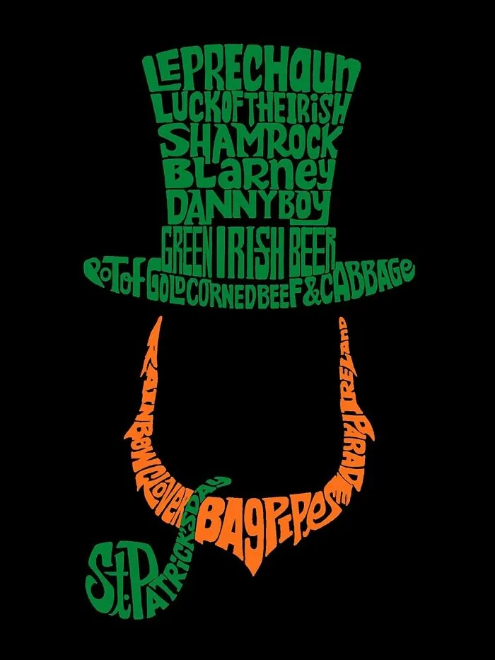 Мужская футболка премиум-класса с рисунком Leprechaun Word Art Graphic LA Pop Art — изображение 3 из 3, черный
