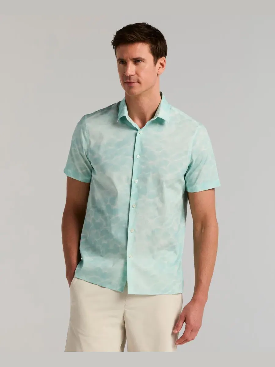 Мужская рубашка с коротким рукавом и принтом Perry Ellis — изображение 1 из 5, небесный
