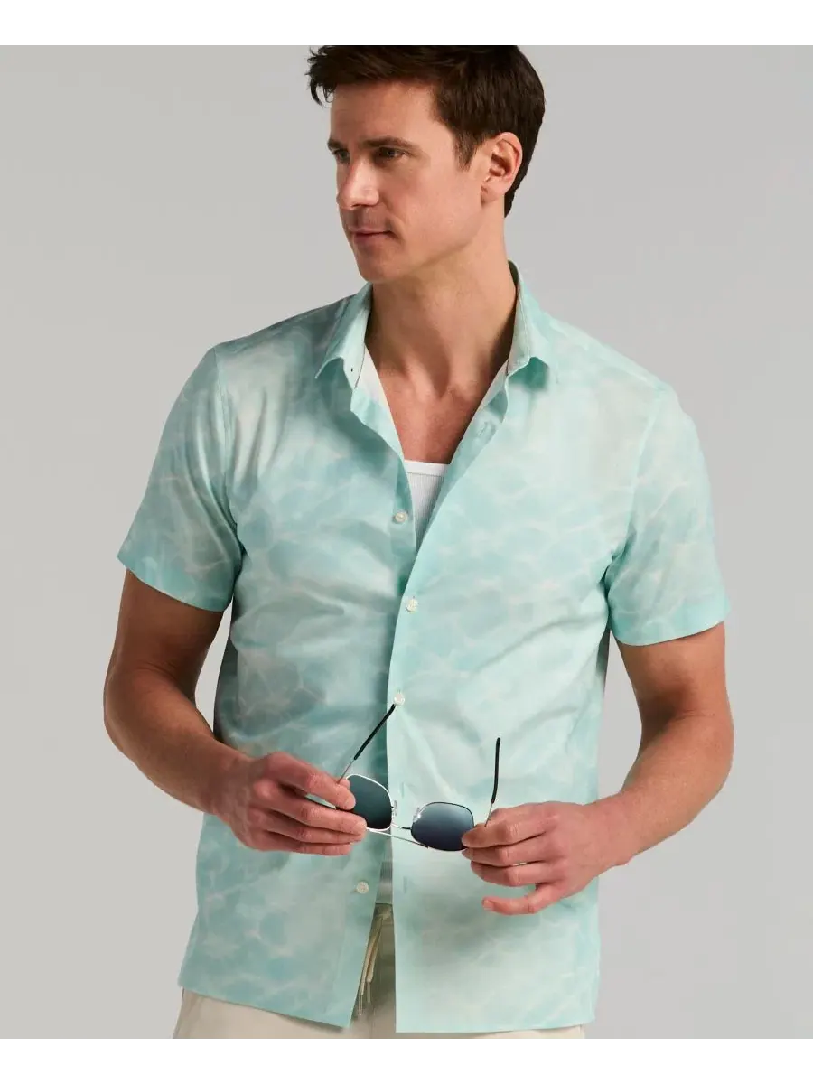 Мужская рубашка с коротким рукавом и принтом Perry Ellis — изображение 3 из 5, небесный