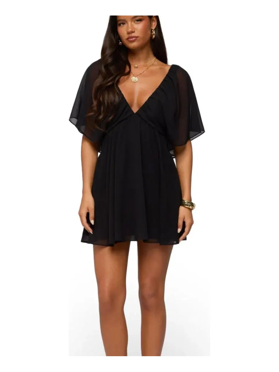 Платье-мини Розали из шифона Rosalee Chiffon Babydoll Mini Dress Edikted — изображение 1 из 5, черный
