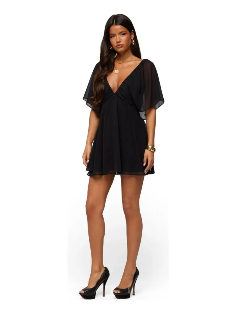 Платье-мини Розали из шифона Rosalee Chiffon Babydoll Mini Dress Edikted — изображение 3 из 5, черный
