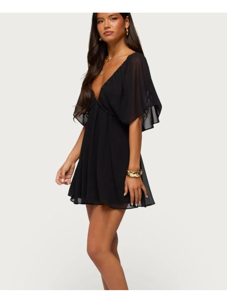 Платье-мини Розали из шифона Rosalee Chiffon Babydoll Mini Dress Edikted — изображение 4 из 5, черный