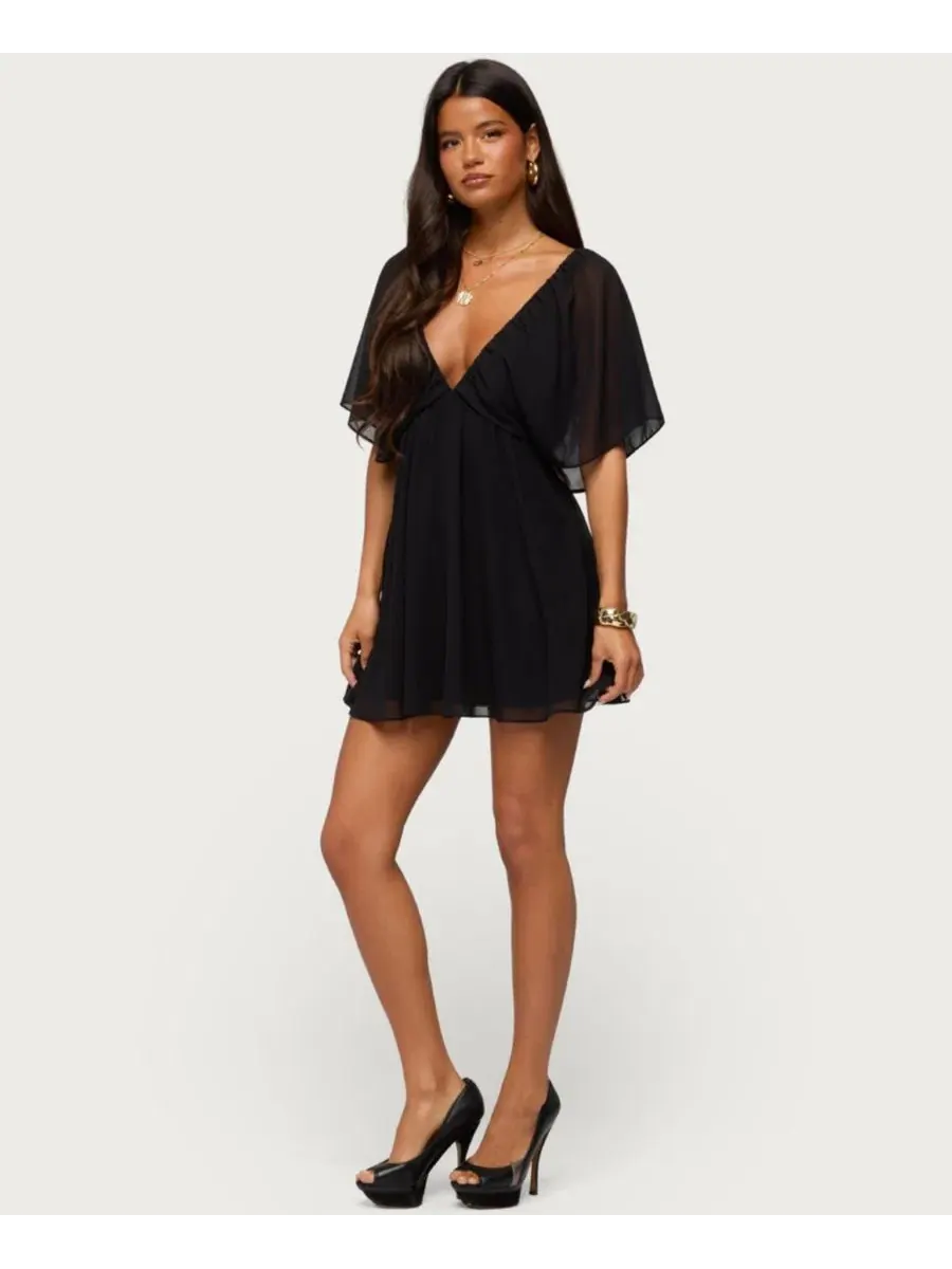 Платье-мини Розали из шифона Rosalee Chiffon Babydoll Mini Dress Edikted — изображение 5 из 5, черный