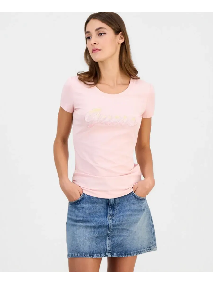 Футболка женская с коротким рукавом, с пайетками GUESS