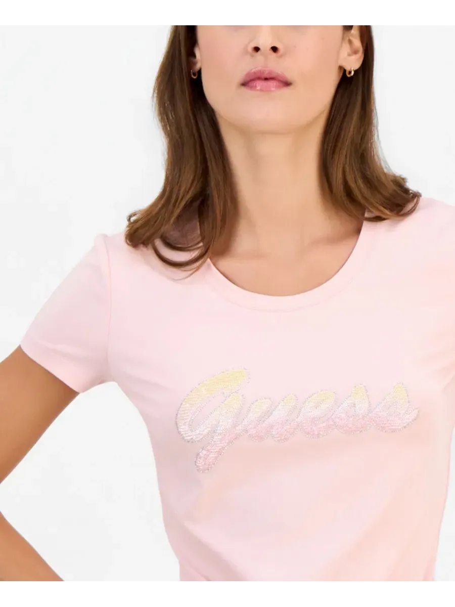 Футболка женская с коротким рукавом, с пайетками GUESS — изображение 2 из 4, розовый