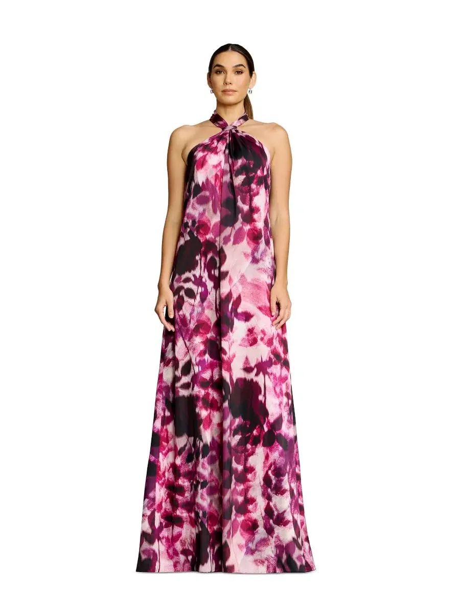 Макси-платье-комбинация с принтом, с завязками на шее, модель Gathered Halter Neck Dress the — изображение 1 из 7