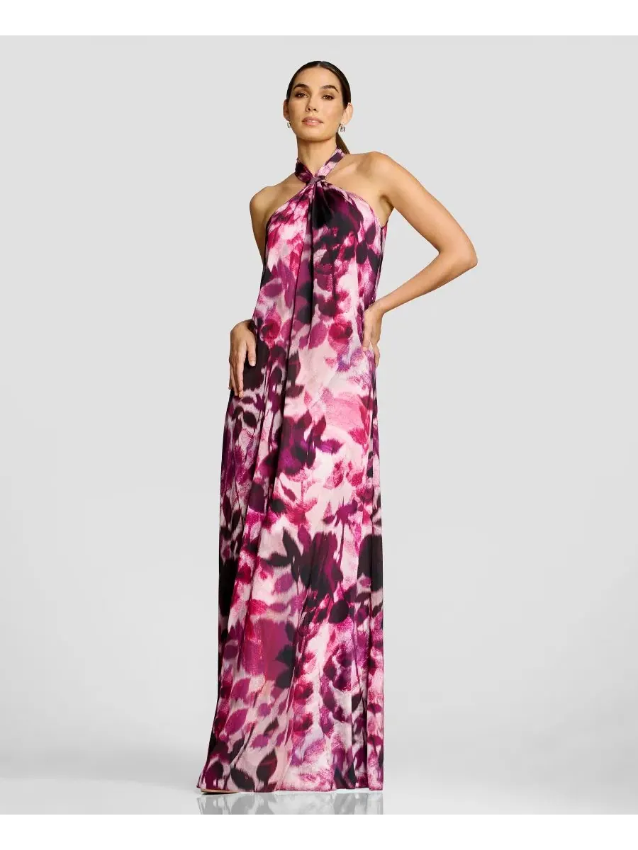 Макси-платье-комбинация с принтом, с завязками на шее, модель Gathered Halter Neck Dress the — изображение 2 из 7