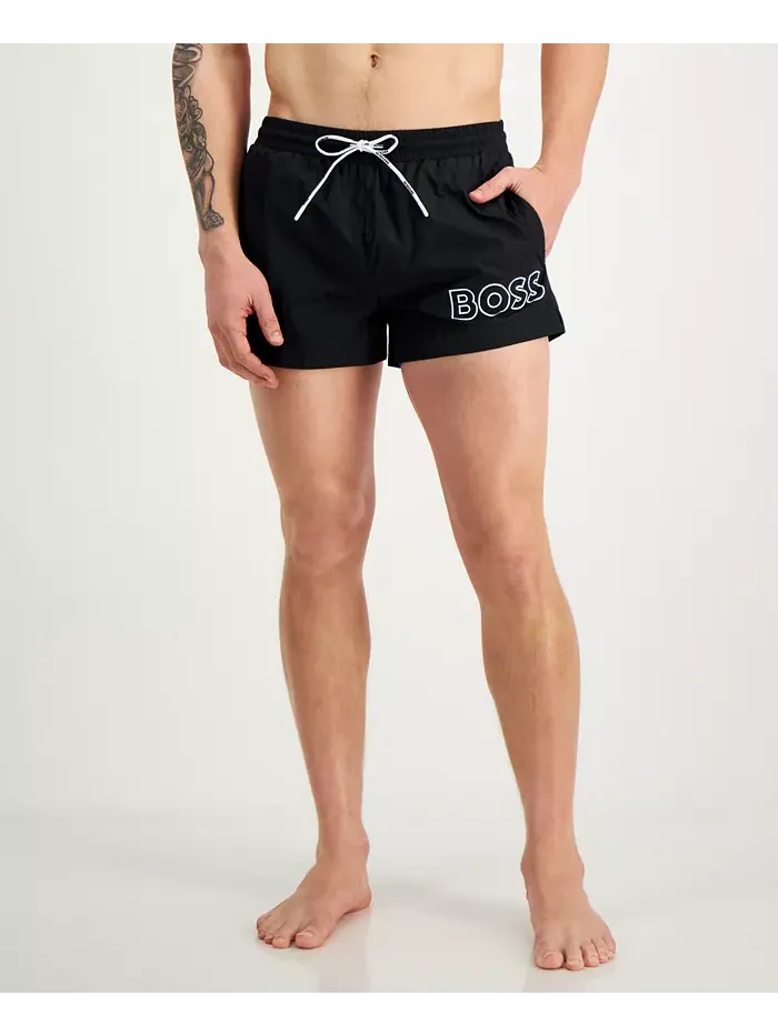 Мужские плавки Mooneye Outlined Logo с кулиской, длина 3" Hugo Boss — изображение 1 из 7, черный
