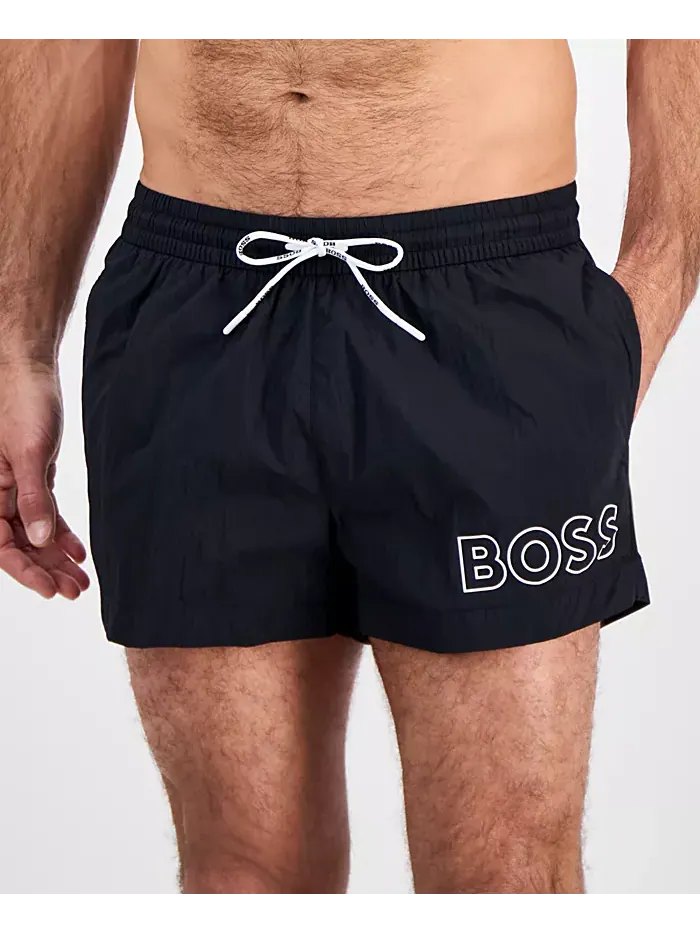 Мужские плавки Mooneye Outlined Logo с кулиской, длина 3" Hugo Boss — изображение 4 из 7, черный