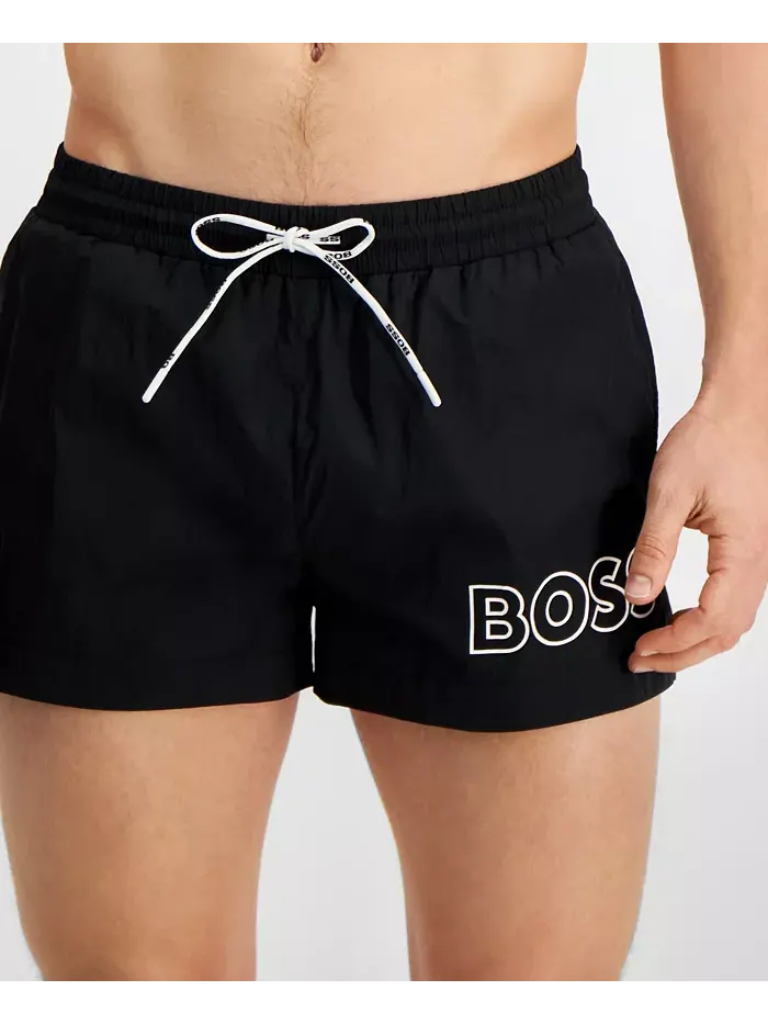 Мужские плавки Mooneye Outlined Logo с кулиской, длина 3" Hugo Boss — изображение 6 из 7, черный