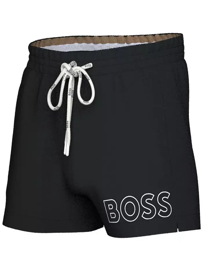 Мужские плавки Mooneye Outlined Logo с кулиской, длина 3" Hugo Boss — изображение 7 из 7, черный