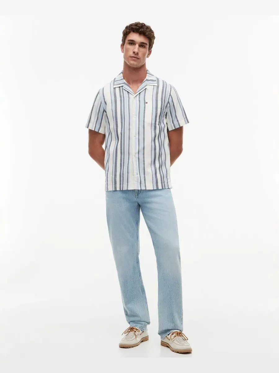 Рубашка с коротким рукавом и полосатым принтом Structure Multi Stripe Tommy Hilfiger — изображение 2 из 4, темно-синий