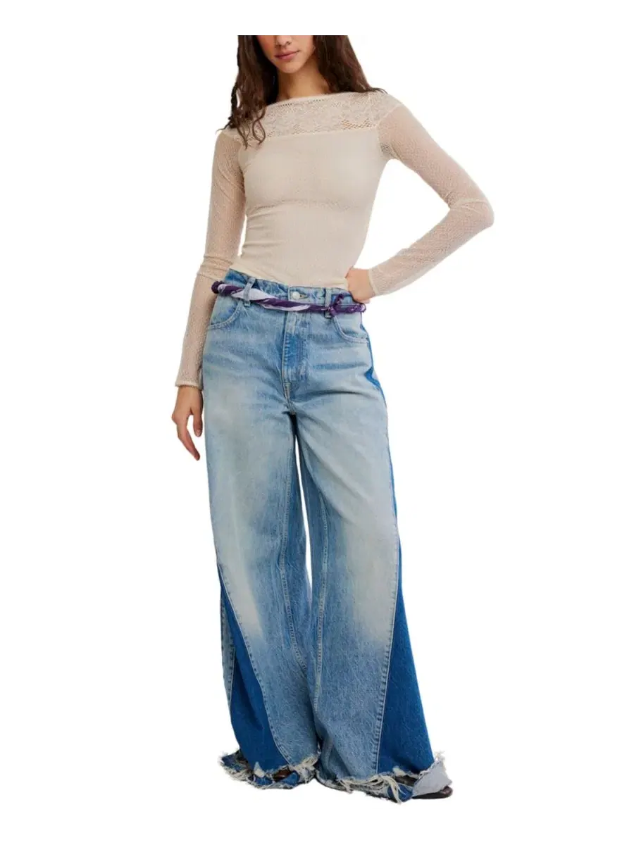 Женский топ с кружевными вставками и сеткой Night Mode Layering Free People — изображение 2 из 6, чайный