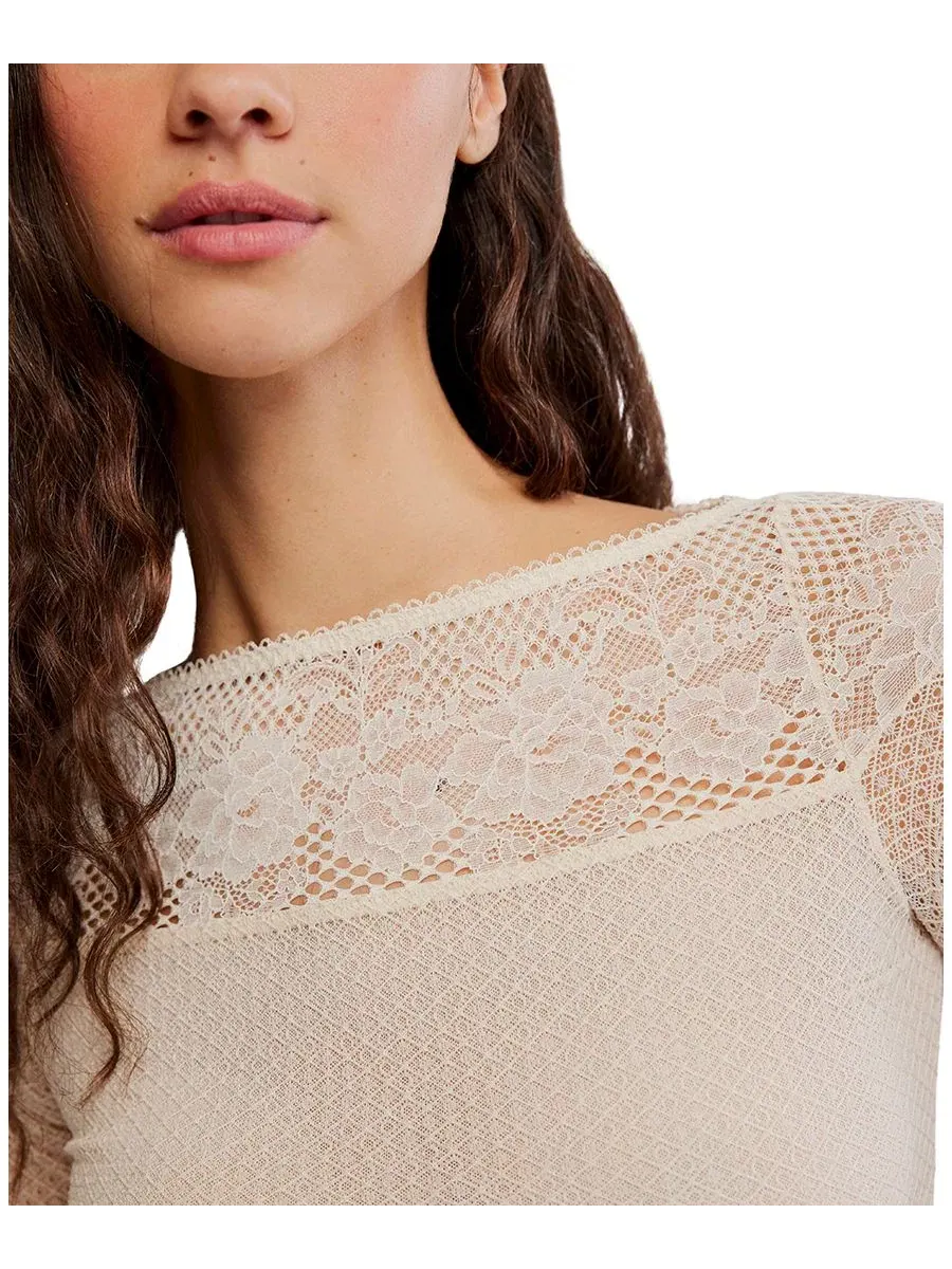 Женский топ с кружевными вставками и сеткой Night Mode Layering Free People — изображение 4 из 6, чайный