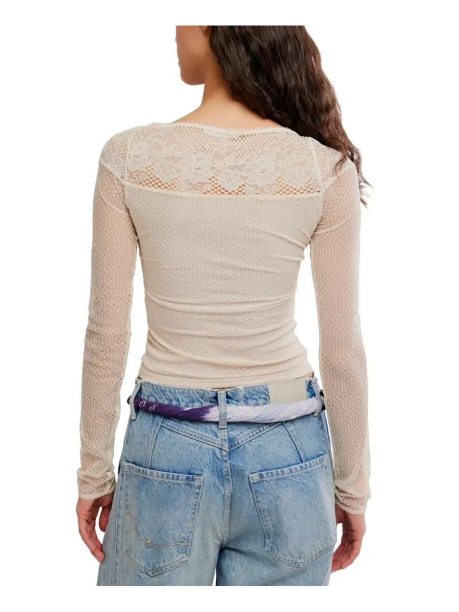 Женский топ с кружевными вставками и сеткой Night Mode Layering Free People — изображение 5 из 6, чайный