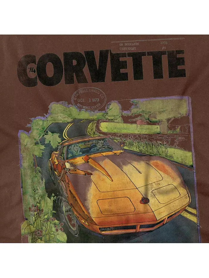 Мужская футболка с винтажным постером Chevy Corvette — изображение 3 из 3, коричневый