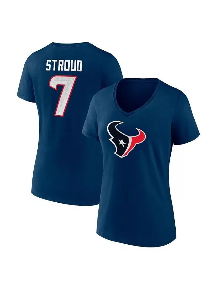 Женский С . Темно-синяя футболка Stroud Houston Texans Icon с именем игрока и номером с V-образным — изображение 1 из 3
