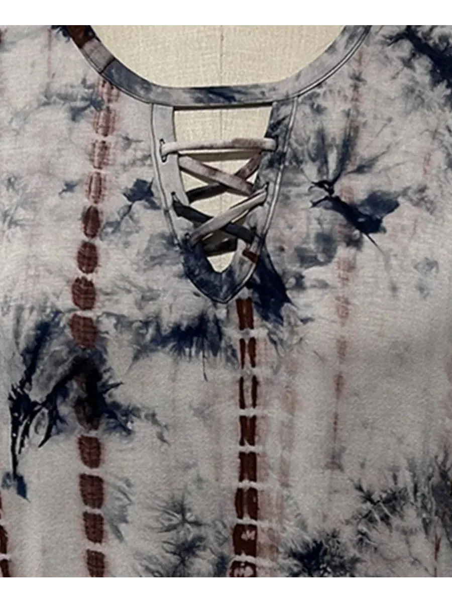 Топ с кружевной шнуровкой и тай-дай принтом, Plus Size COIN 1804 — изображение 4 из 5, серый