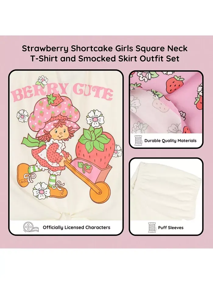Комплект для девочки: футболка с квадратным вырезом и юбка Strawberry Shortcake — изображение 5 из 6, белый/розовый
