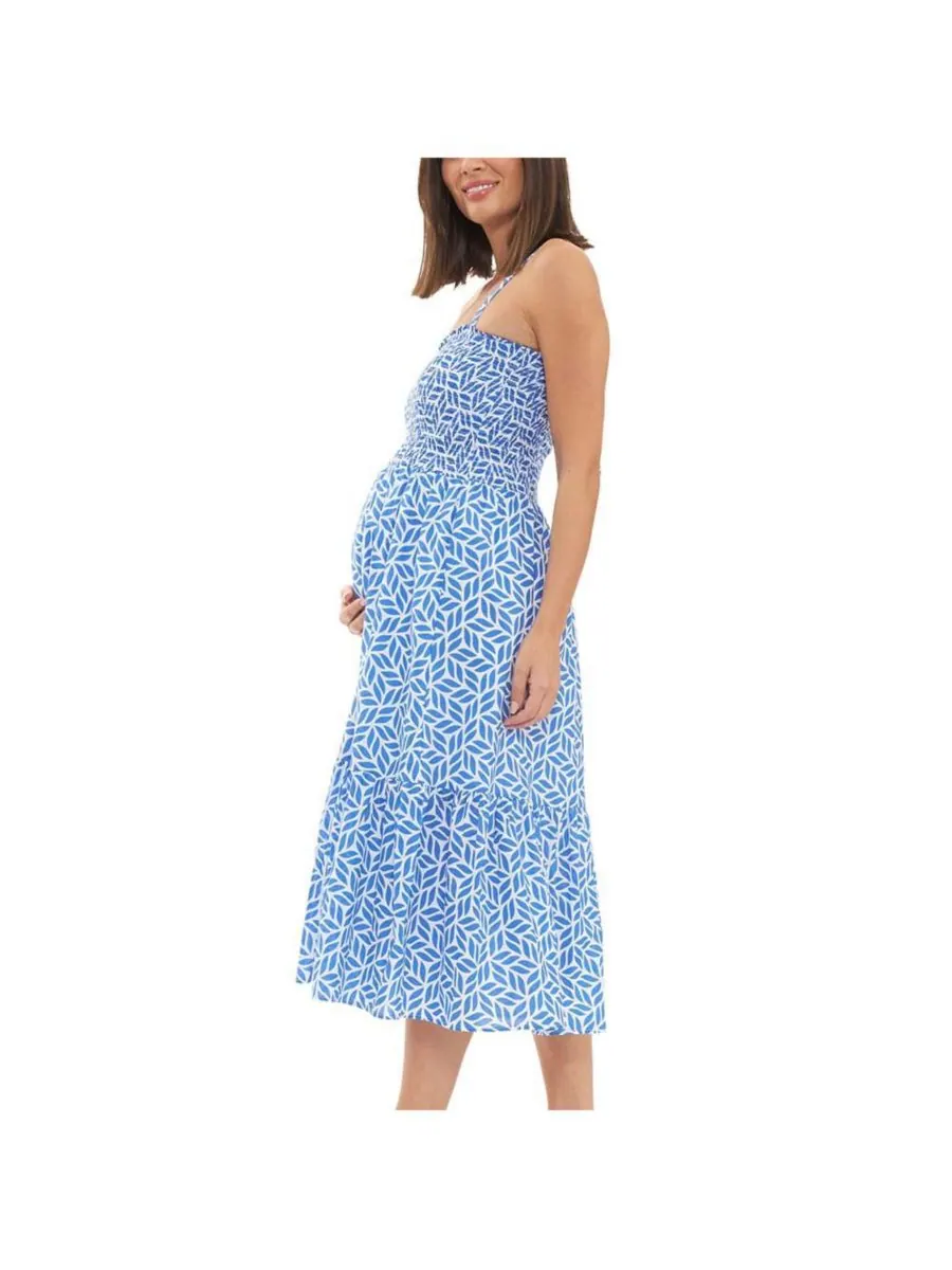 Платье-капри с присборенной юбкой, белое/лазурное Ripe Maternity — изображение 3 из 3, белый