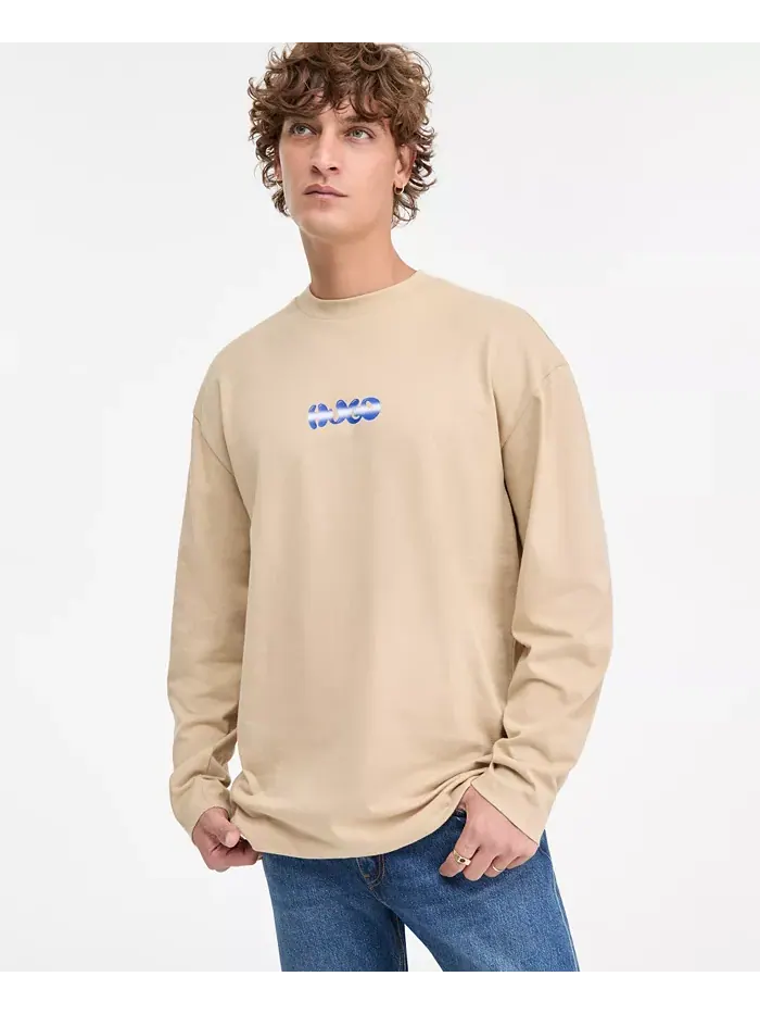 Мужская футболка с длинным рукавом Nifting Logo из хлопка Hugo Boss — изображение 1 из 4, бежевый/бежевый