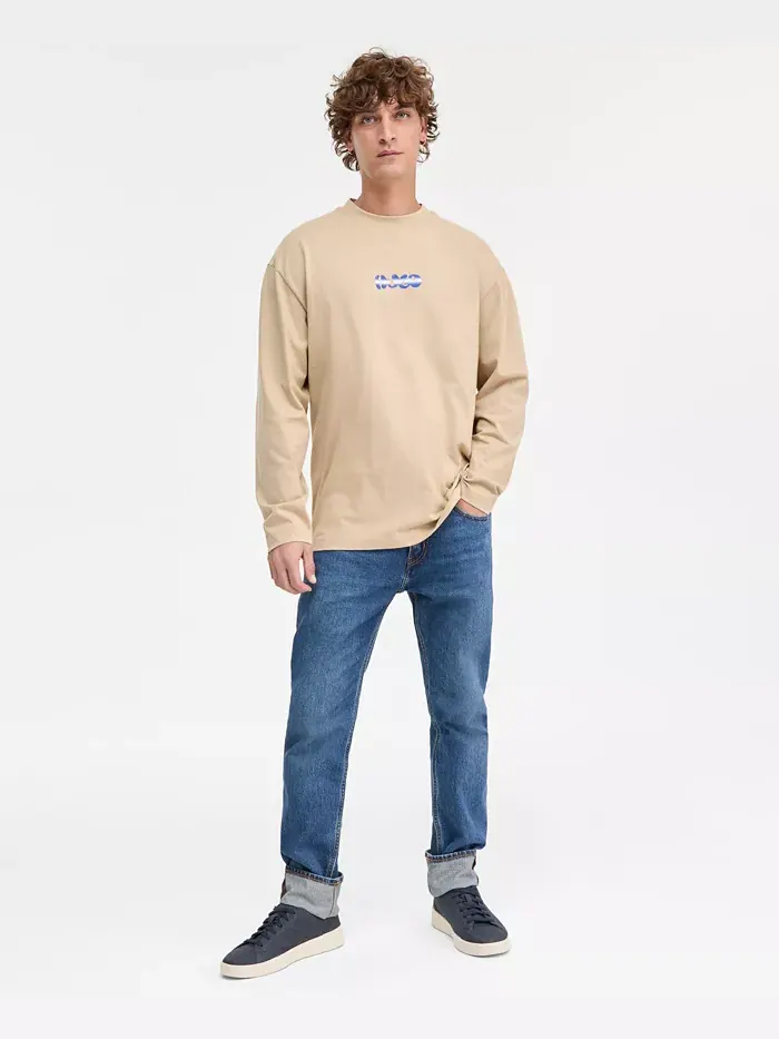 Мужская футболка с длинным рукавом Nifting Logo из хлопка Hugo Boss — изображение 2 из 4, бежевый/бежевый
