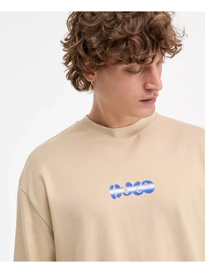 Мужская футболка с длинным рукавом Nifting Logo из хлопка Hugo Boss — изображение 3 из 4, бежевый/бежевый