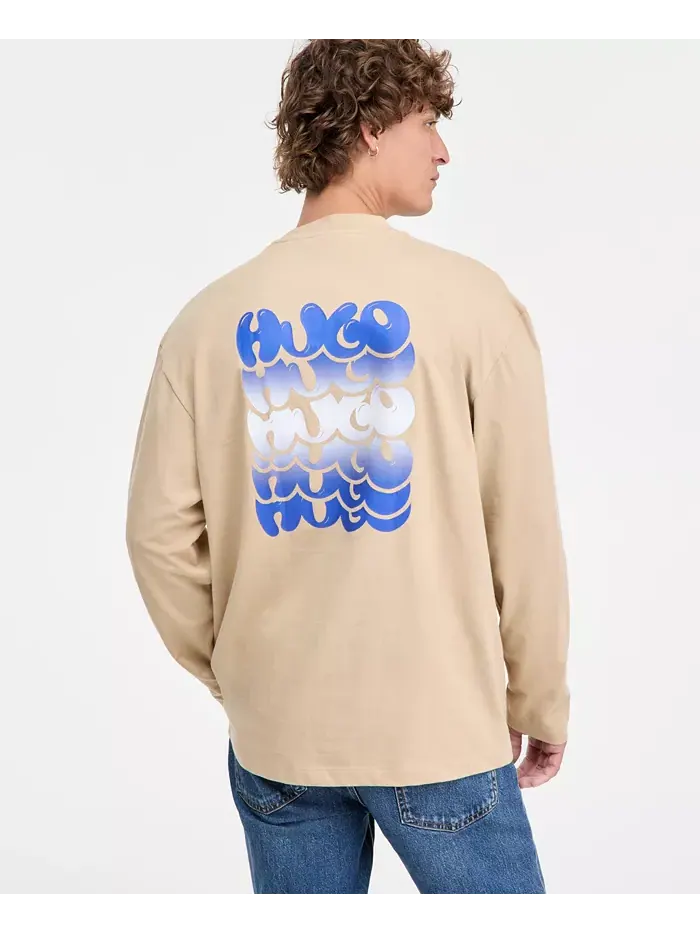 Мужская футболка с длинным рукавом Nifting Logo из хлопка Hugo Boss — изображение 4 из 4, бежевый/бежевый