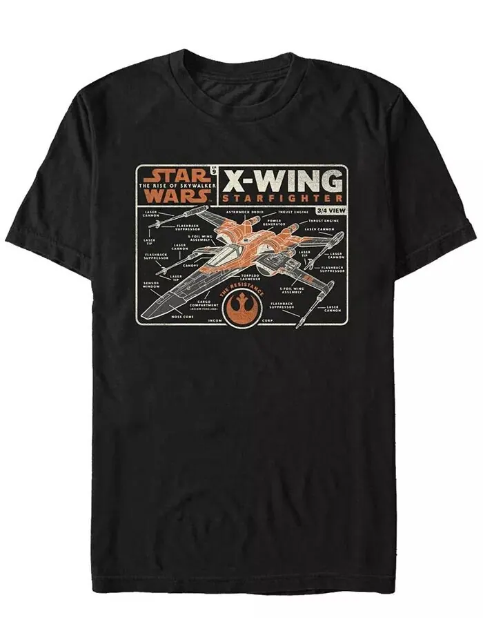 Мужская футболка Star Wars Rise of Skywalker X-Wing Star Fighter Blueprint Fifth Sun — изображение 1 из 1, черный