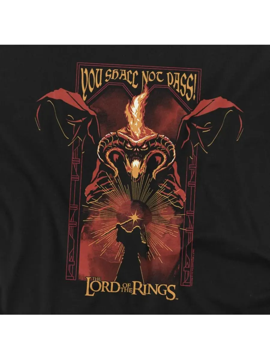 Мужская футболка с изображением Гэндальфа и перевала Балрога Lord Of The Rings — изображение 3 из 3, черный