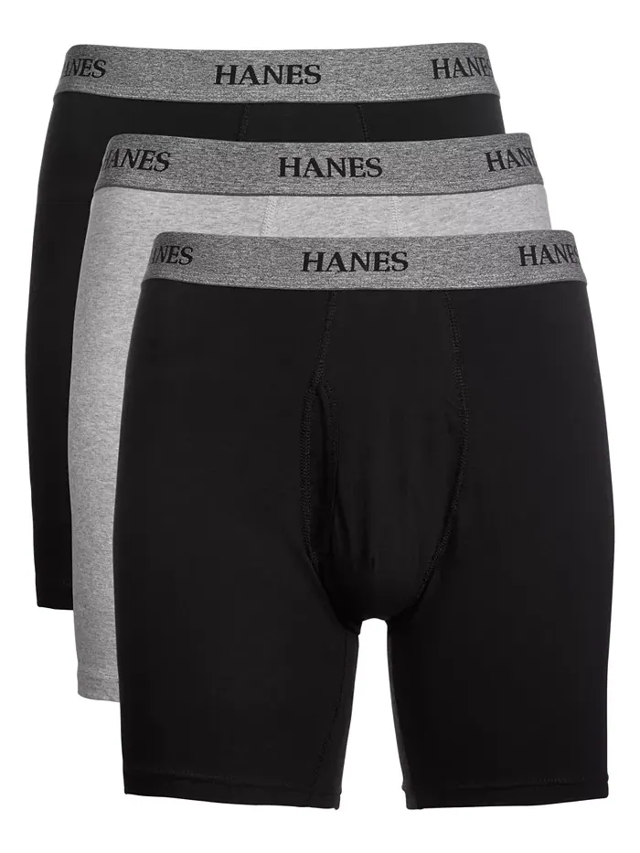 Мужские боксеры Big & Tall 3 шт Hanes — изображение 1 из 1, черный/серый