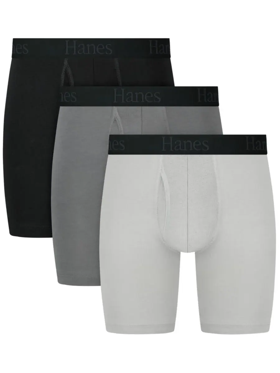 Мужские боксерские трусы Ultimate Comfort Flex Fit с удлиненными штанинами, комплект из 3 штук Hanes