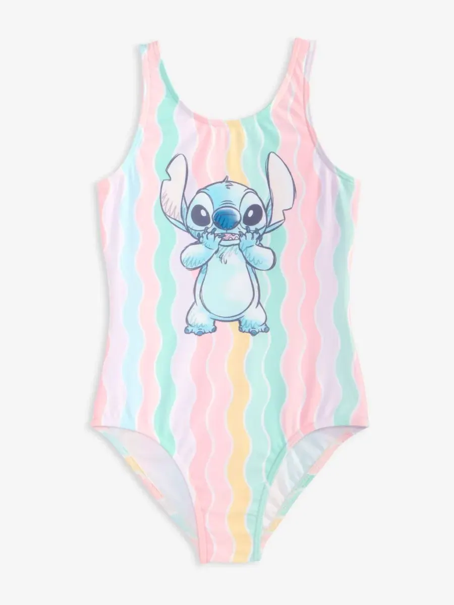 Слитный купальник в полоску для девочек Stitch (размеры 4-6X) Dreamwave — изображение 1 из 3, белый