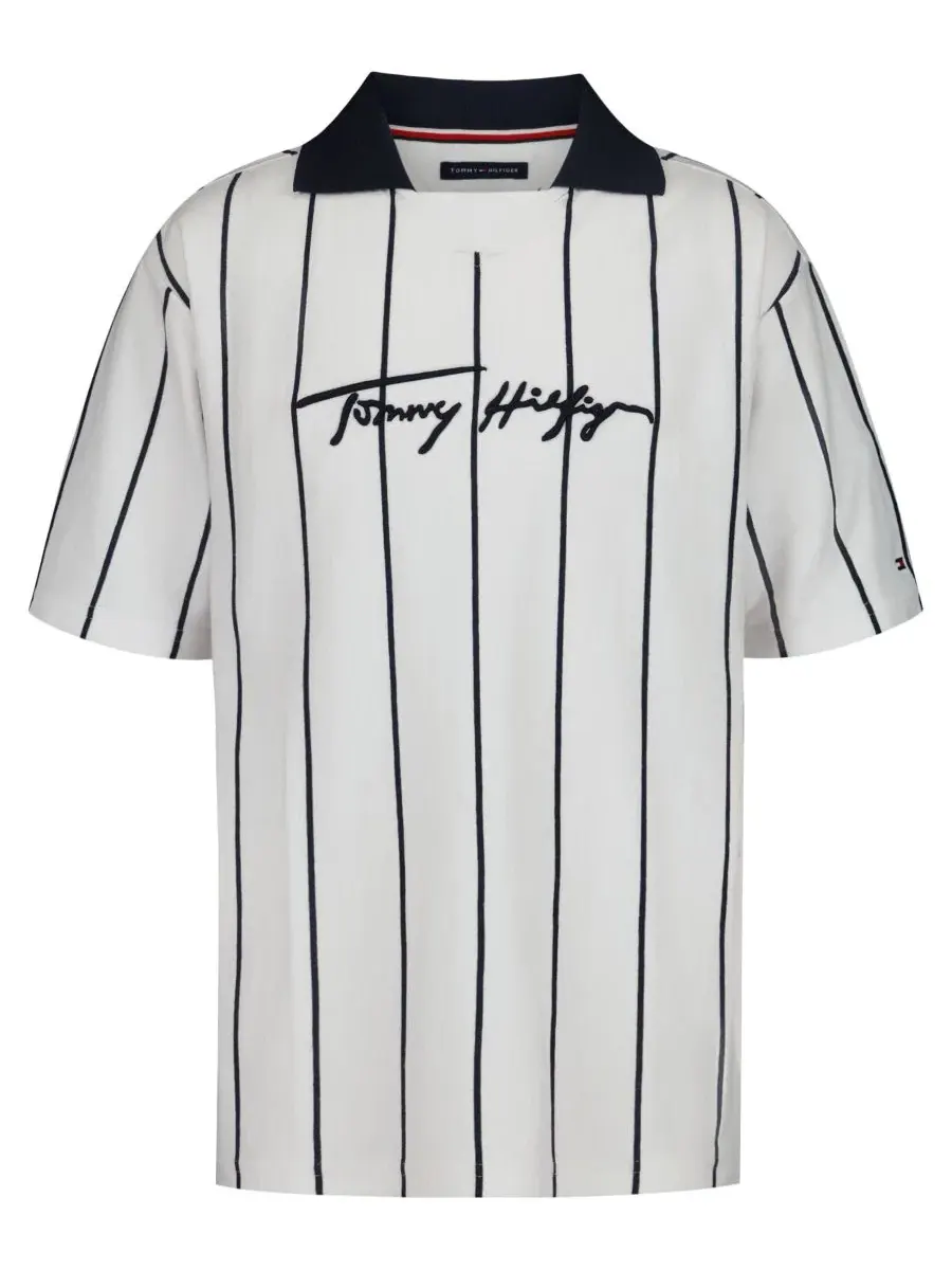 Детская ребристая рубашка с воротником-стойкой для мальчиков 2T-7 Stadium Tommy Hilfiger — изображение 4 из 8, белый