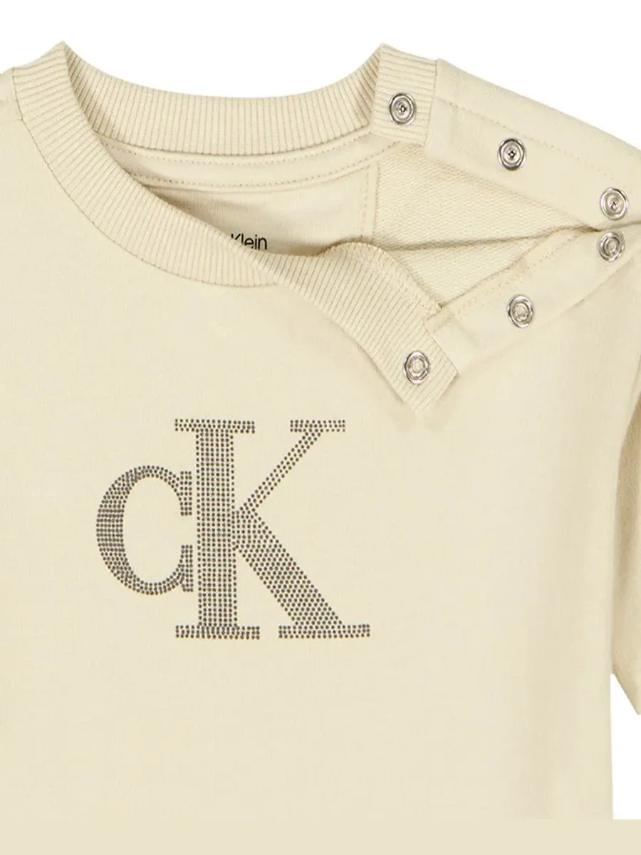 Комплект из футера с логотипом и шортами Calvin Klein — изображение 3 из 6, овсяный