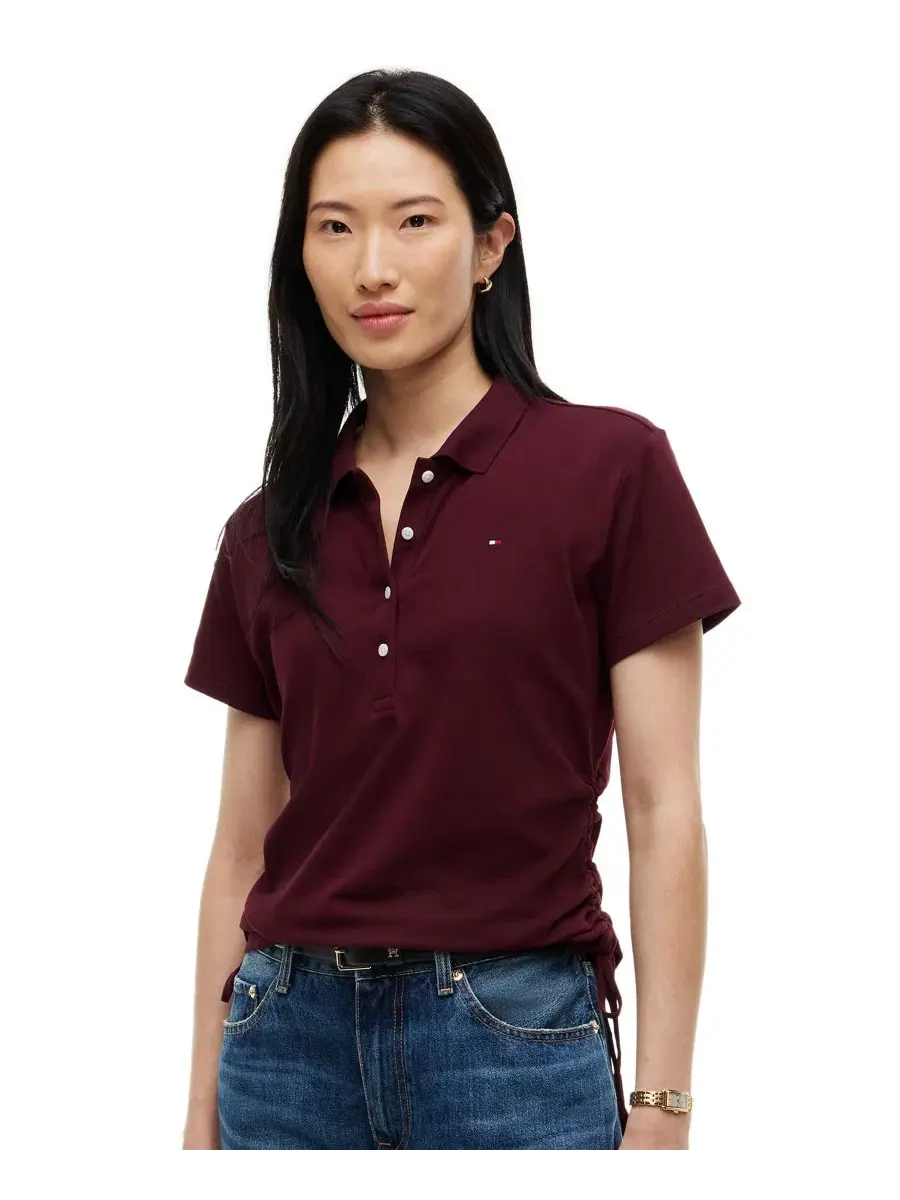 Женская футболка-поло с коротким рукавом и кулиской Tommy Hilfiger, Deep Burgu — изображение 1 из 4