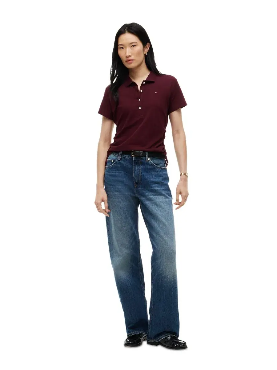 Женская футболка-поло с коротким рукавом и кулиской Tommy Hilfiger, Deep Burgu — изображение 2 из 4