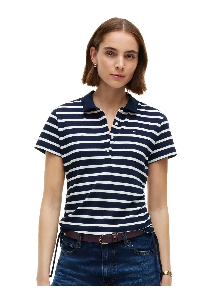 Женская футболка-поло с коротким рукавом и шнурком Tommy Hilfiger