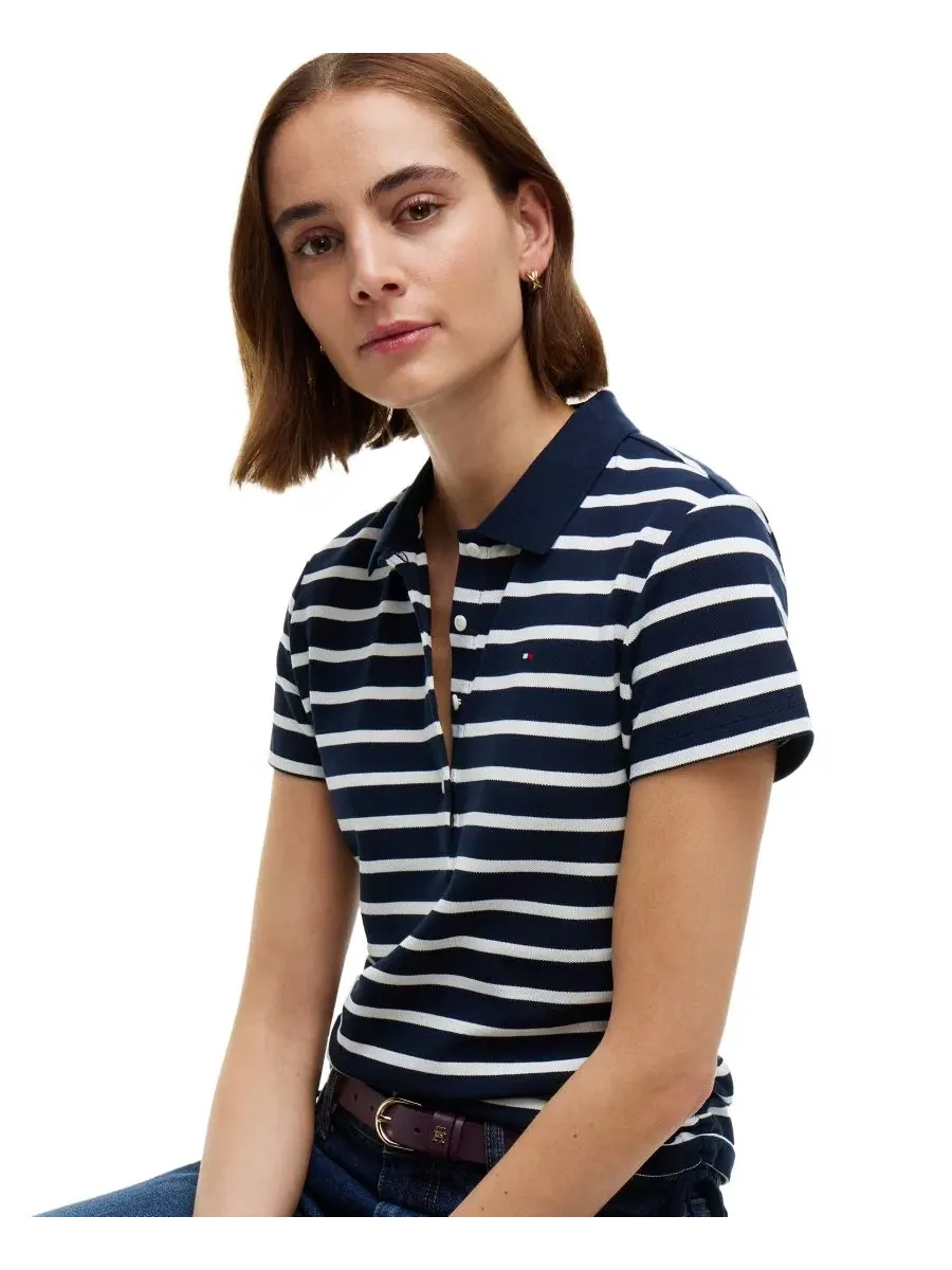 Женская футболка-поло с коротким рукавом и шнурком Tommy Hilfiger — изображение 3 из 4, темный синий