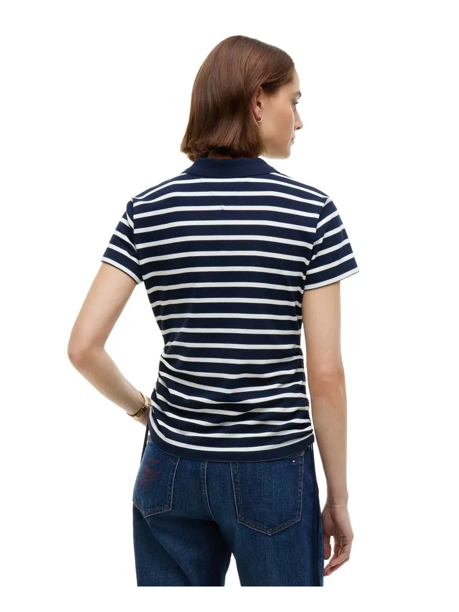 Женская футболка-поло с коротким рукавом и шнурком Tommy Hilfiger — изображение 4 из 4, темный синий