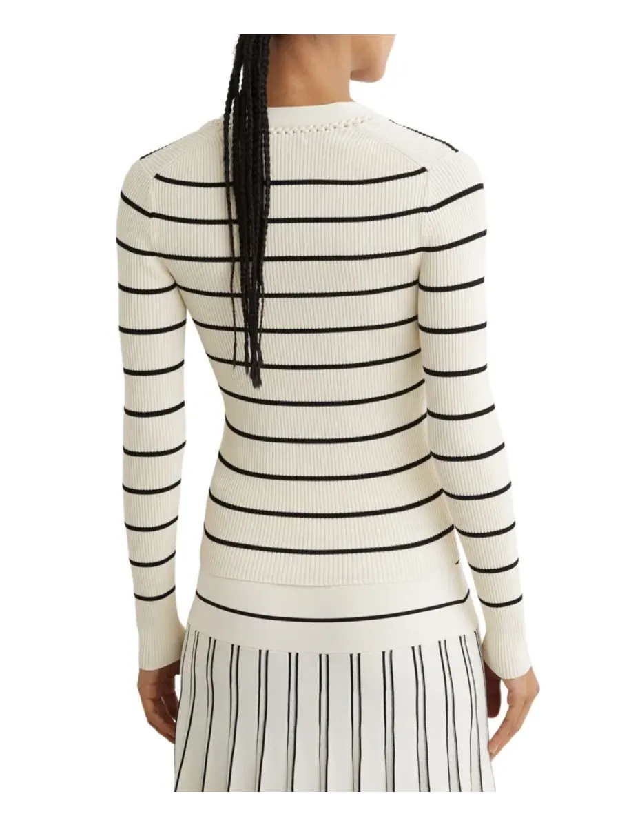 Топ с глубоким V-вырезом, с длинным рукавом, Lauralee Stripe Craft-Stitch REISS — изображение 4 из 6, слоновая кость черный