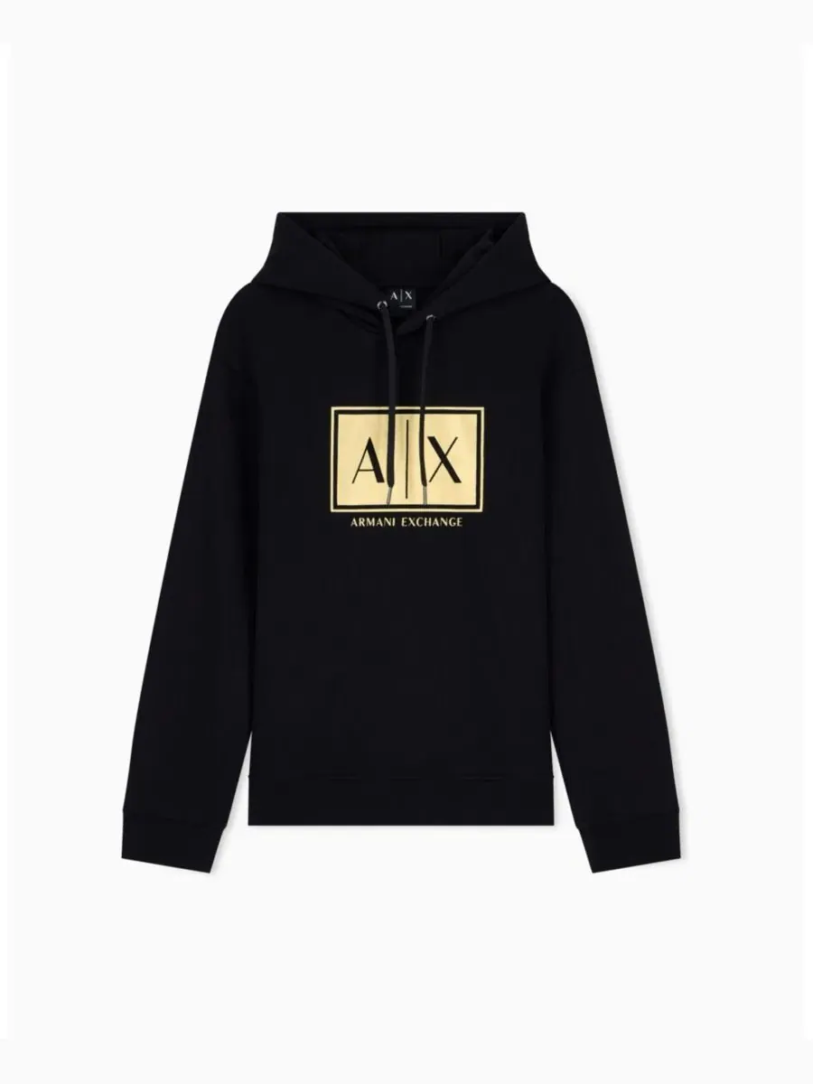 Худи с капюшоном из премиального хлопка Black And Gold Box A|X Armani Exchange — изображение 1 из 8, черный золотистый