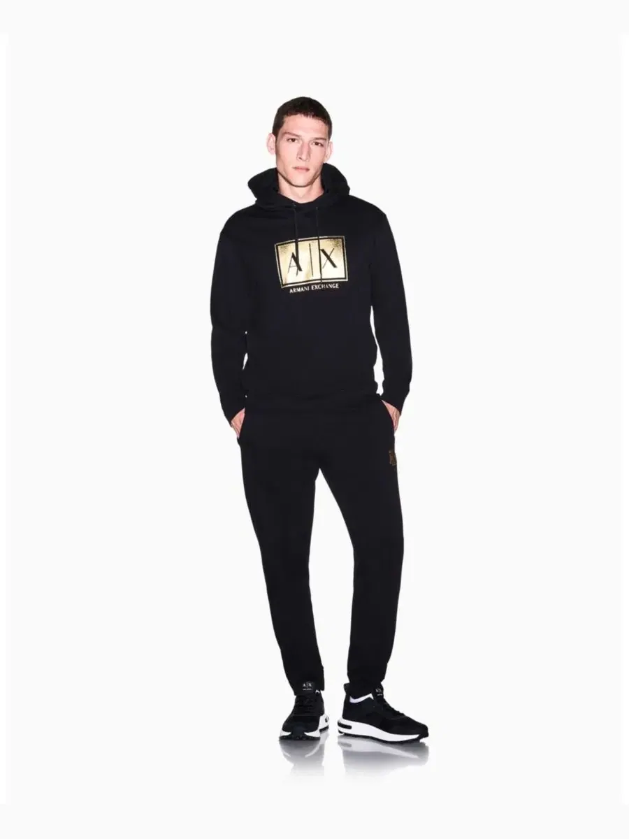 Худи с капюшоном из премиального хлопка Black And Gold Box A|X Armani Exchange — изображение 3 из 8, черный золотистый